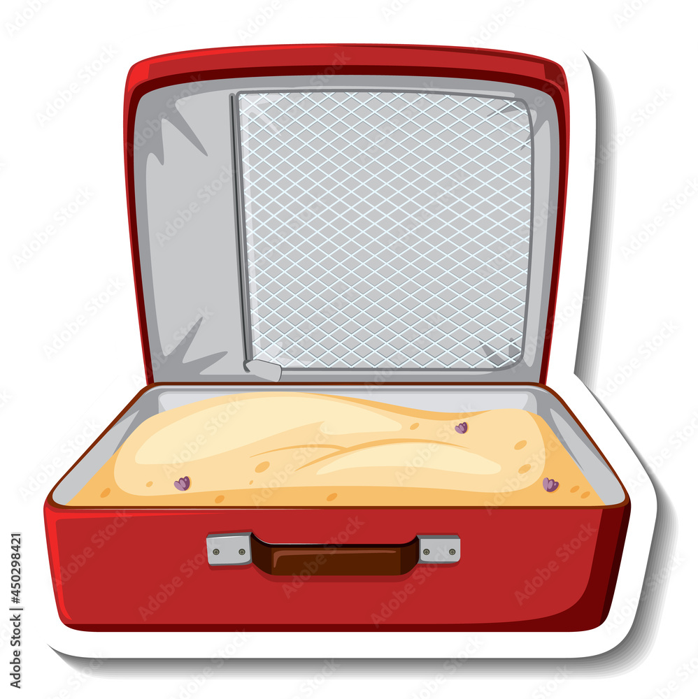 Poster leather suitcase opened with sand cartoon sticker