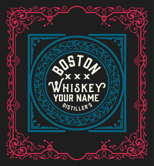 Whiskey label with old frames