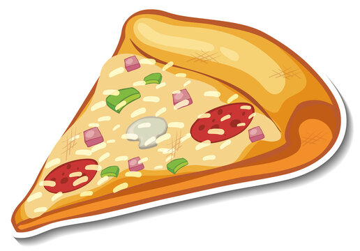 A piece of Italian pizza sticker on white background