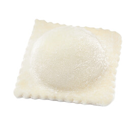 Uncooked ravioli with filling isolated on white