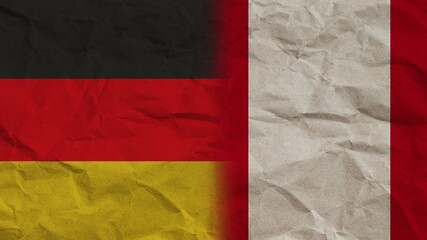 Peru and Germany Flags Together, Crumpled Paper Effect Background 3D Illustration