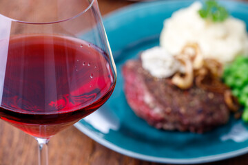 wine and grilled steak