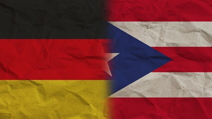 Puerto Rico and Germany Flags Together, Crumpled Paper Effect Background 3D Illustration