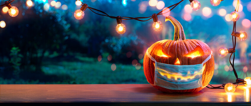 Pumpkin With Protective Mask - Halloween In Outdoor
