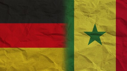 Senegal and Germany Flags Together, Crumpled Paper Effect Background 3D Illustration