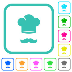 Chef hat and mustache vivid colored flat icons