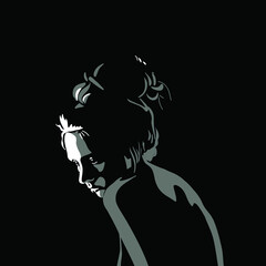 A girl. Counter lighting. Vector illustration. Silhouette black and white image