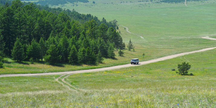 Russian UAZ cars like a travel transport in Olkhon island. 