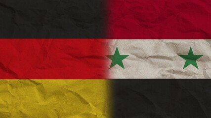 Syria and Germany Flags Together, Crumpled Paper Effect Background 3D Illustration