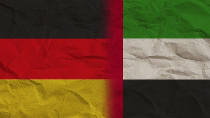 United Arap Emirates and Germany Flags Together, Crumpled Paper Effect Background 3D Illustration