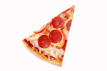 Slice of pizza on white background