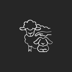 Petting zoo chalk white icon on dark background. Interactive zoo for kids. Persons able to touch and feed animals. Domesticated animals. Isolated vector chalkboard illustration on black