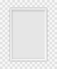 White blank picture frame on transparent background. Concept of empty plain minimalistic picture frame template. Flat cartoon vector illustration
