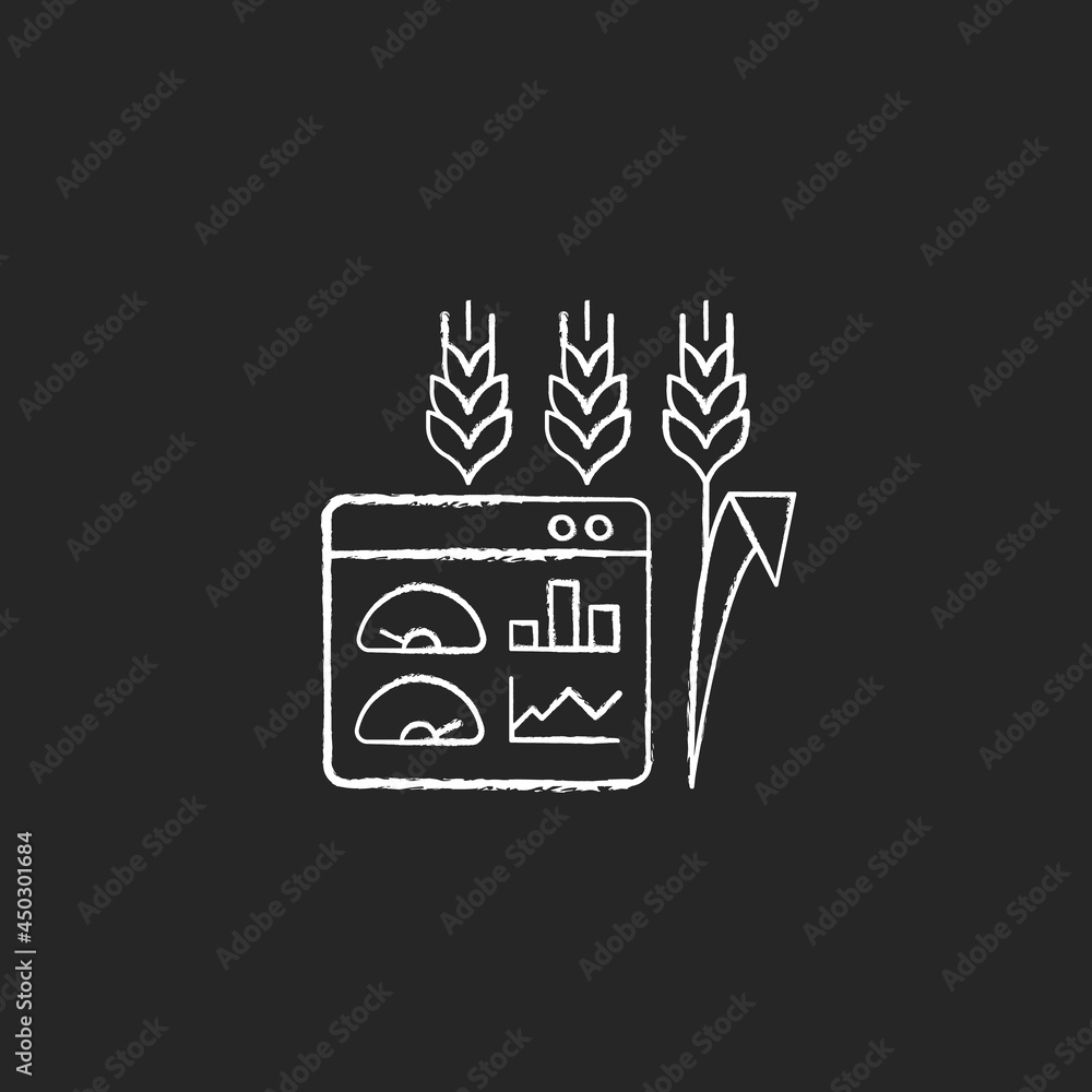 Aufkleber crop and soil monitoring and management chalk white icon on dark background. monitoring quality of s