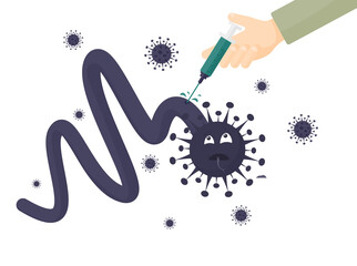 The concept of defeating the next new wave of coronavirus with vaccinations. Vector illustration.