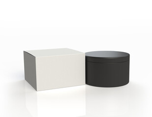 Cosmetic pot/jar and carton packaging mock-up with shadow and reflection