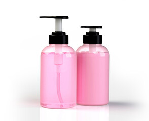 Hand pump cosmetic packaging mock-up  in pink with shadow and reflection