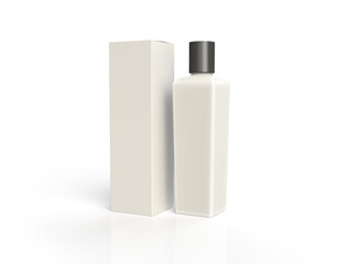 Square section bottle and carton packaging mock-up with shadow and reflection