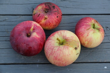 red apples on a wooden table