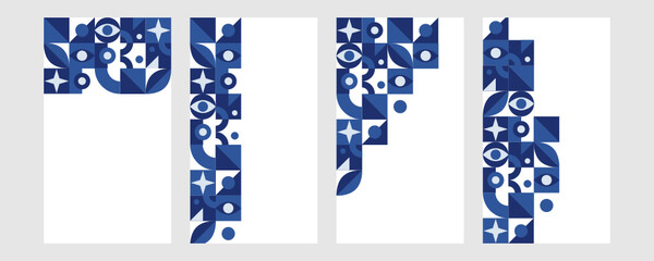 Geometric pattern background of vector Scandinavian abstract color or Swiss geometry prints design with rectangles, squares and circles. Flat mosaic geometric design