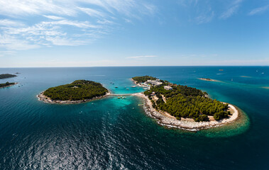 Red island near by Rovinj city in Croatia. Croatian name is Otocic Maskin. It has a hotel,...