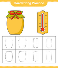 Handwriting practice. Tracing lines of Thermometer and Jam. Educational children game, printable worksheet, vector illustration