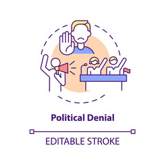 Political denial concept icon. Ethical responsibility. Green development. Climate change deniers argument abstract idea thin line illustration. Vector isolated outline color drawing. Editable stroke