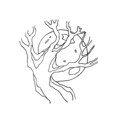 A creepy tree against the background of the moon. The full moon. Element for autumn decorative design, halloween.