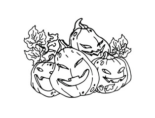 Sketch of Jack the lantern isolated on a white background. Element for autumn decorative design, halloween.