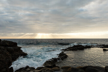 Old stone pier in sunset time at Tenerife, Canary Islands, Spain
