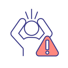 Human in panic attack RGB color icon. Conspiracy theory and climate skeptecism. Humanitarian global warming denial. Arguing man. Isolated vector illustration. Simple filled line drawing