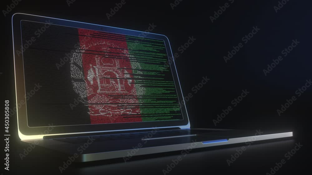 Aufkleber laptop and source code on the screen composing flag of afghanistan. national information technology 