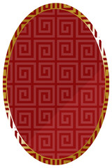 楕円形のフレーム　縦　レッド＆ゴールド　全面に雷紋
