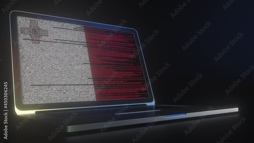 Aufkleber laptop and source code on the screen composing flag of malta. national information technology relate