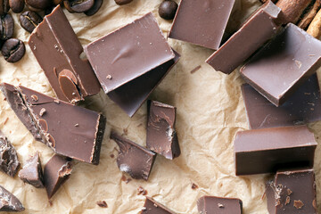 chocolate made from sugar and cocoa, delicious pieces