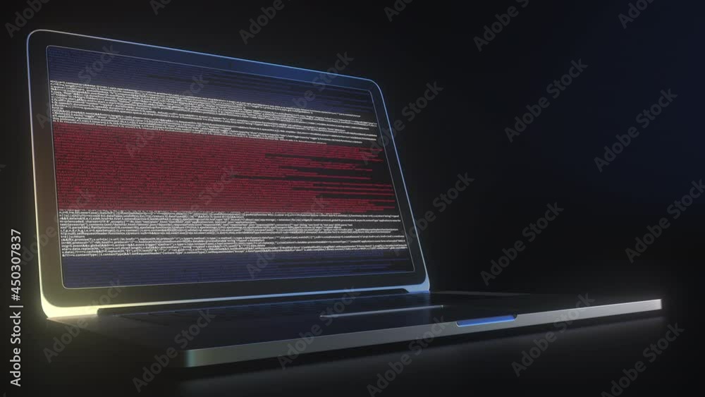 Aufkleber open laptop and computer code on the screen composing flag of costa rica. modern information technol