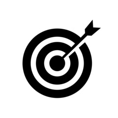 Vector illustration of arrow icon hitting the target. Suitable for design element of business  success strategy, achieved goal, and precision logo. 