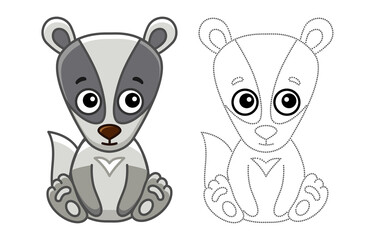 Fototapeta premium Forest animal for children coloring book. Funny badger in a cartoon style. Trace the dots and color the picture