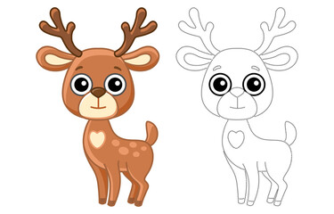 Obraz premium Forest animal for children coloring book. Funny deer in a cartoon style. Trace the dots and color the picture