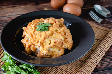 Thai traditional omelets stuff minced pork on top streamed rice, fast food, Thailand