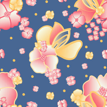 Floral Blue Ombre Seamless Pattern 