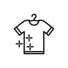 Clean clothing, t-shirt on hanger thin line icon, laundry service. Modern vector illustration.