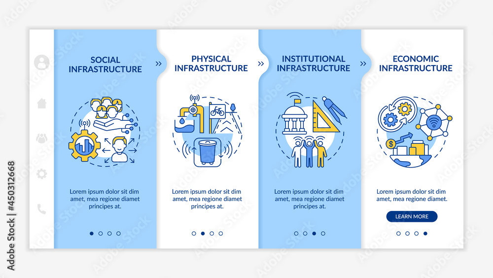 Poster smart city pillars blue onboarding vector template. responsive mobile website with icons. web page w