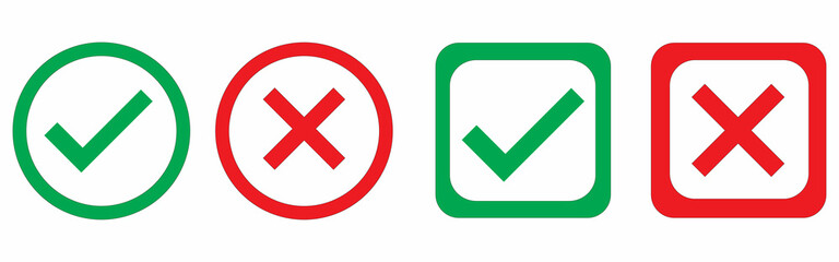 Obraz premium Check mark and x set icon. Simple web buttons. Checkmarks and x or confirm. Round checkmark.