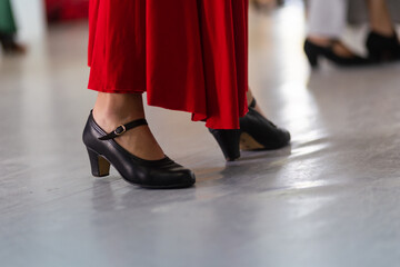 woman flamenco shoes detail  - obrazy, fototapety, plakaty