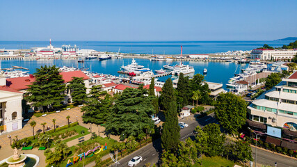 Port of Sochi in the central region of Sochi, Krasnodar Krai, Russia. Aerial view