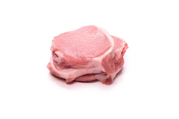 Raw pork pieces isolated on a white background.