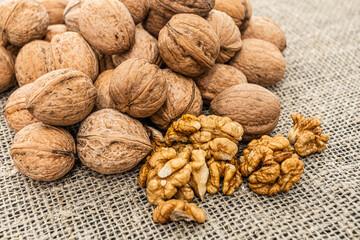 Close up view of walnuts on tabletop