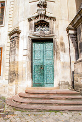 Ancient metal doors of Dominican Church in Lviv, Ukraine