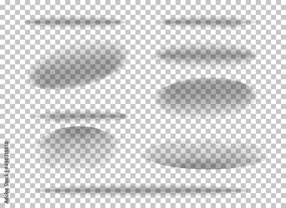 Fototapete Set of shadow ball circle round bottom floor shadow on transparent background. Oval shade ellipse. Concept of abstract templates for further creative use. Flat cartoon vector illustration
